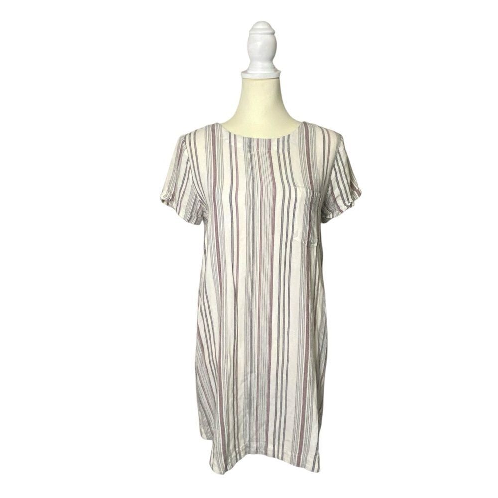 Anthropologie Cloth & Stone Linen Blend Striped Shirt Dress Women's Size XS